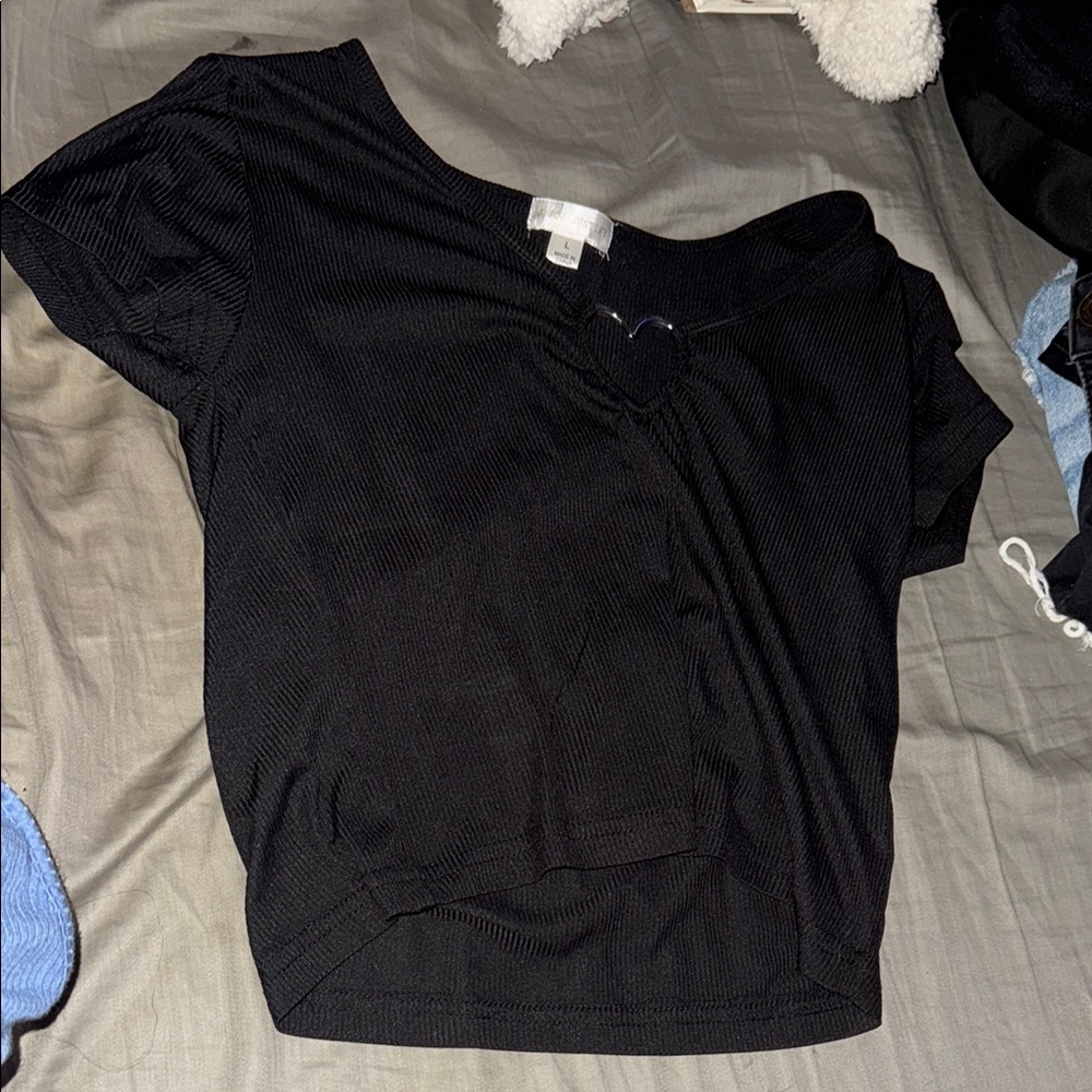 J for Justify Black Asymmetrical Short Sleeve Tee
